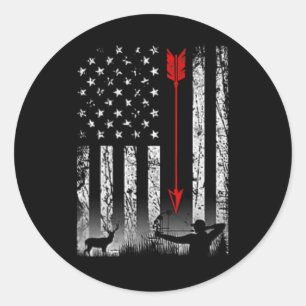 American Flag Bow Hunting Patriotic Design On Byck Classic Round Sticker