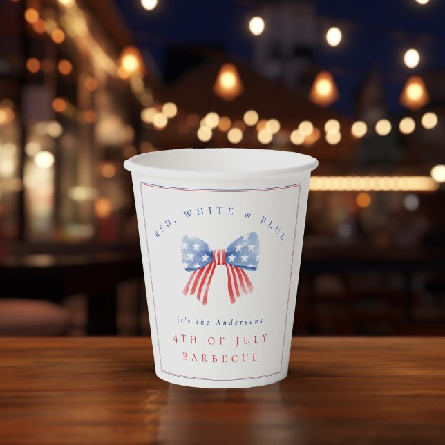 American Flag Bow July 4th Barbecue Sophisticated Paper Cups (paper cup with preppy 4th of July aesthetic, ideal for Independence Day parties)