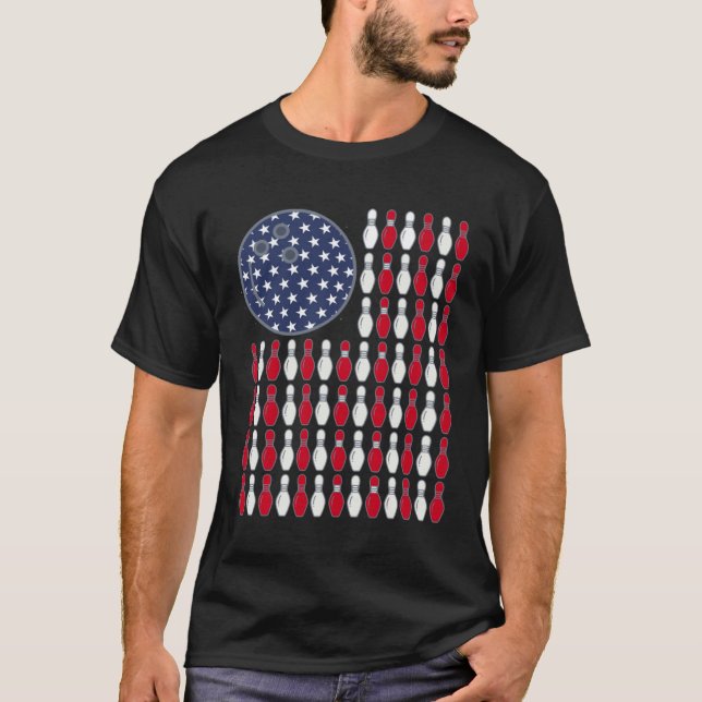 American Flag Bowling And Pin T-Shirt (Front)