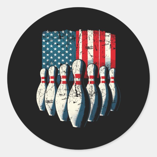 American Flag Bowling  Classic Round Sticker (Front)