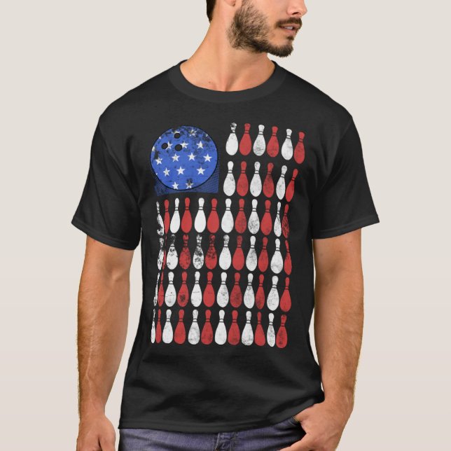 American Flag Bowling Pins Bowling Ball T-Shirt (Front)