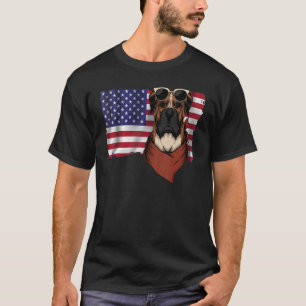 American Flag Boxer Dog Dad Mum Flag 4th Of July T-Shirt