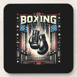 American Flag Boxing Distressed - Boxer Vintage Bo Coaster