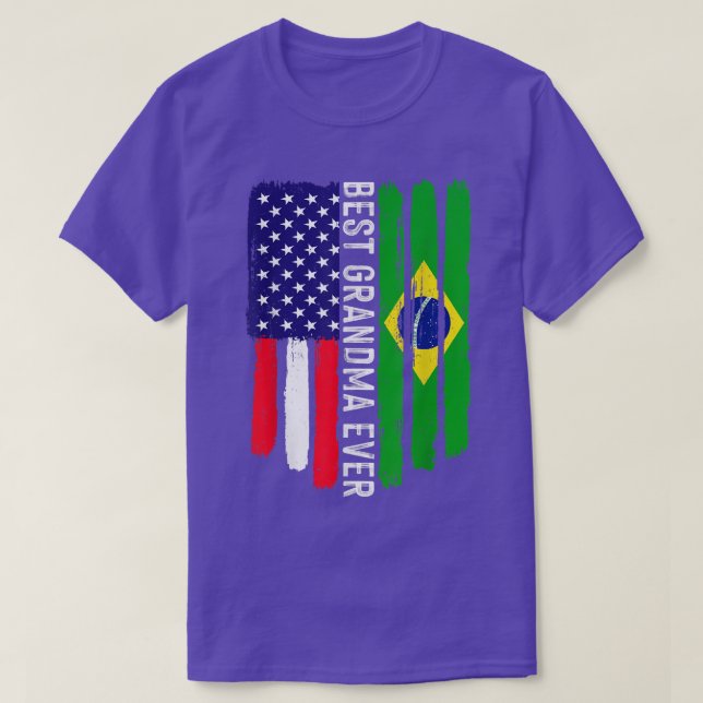 American Flag & Brazil Flag Best Grandma Ever Fami T-Shirt (Design Front)