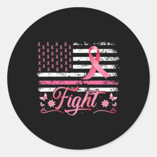 American Flag Breast Cancer Awareness Pink Ribbon Classic Round Sticker