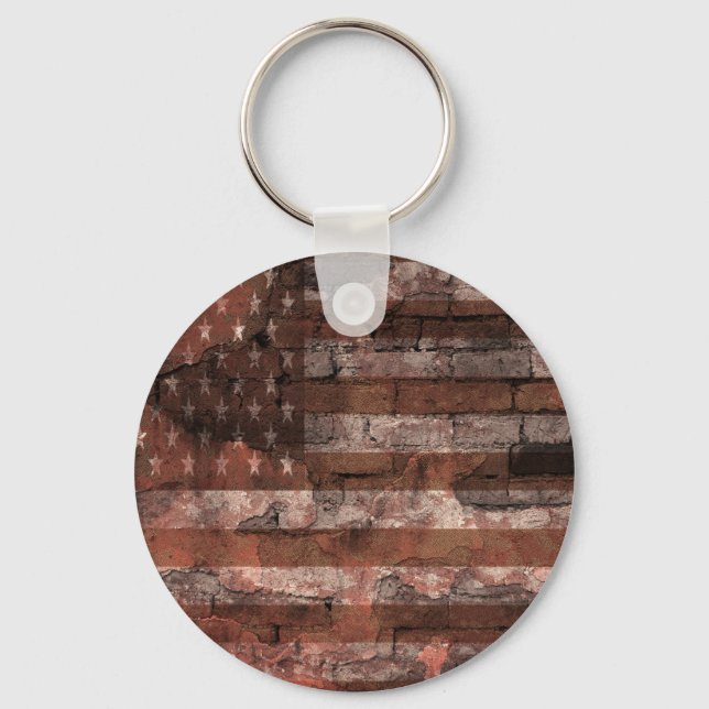 American Flag Brick Wall Key Ring (Front)