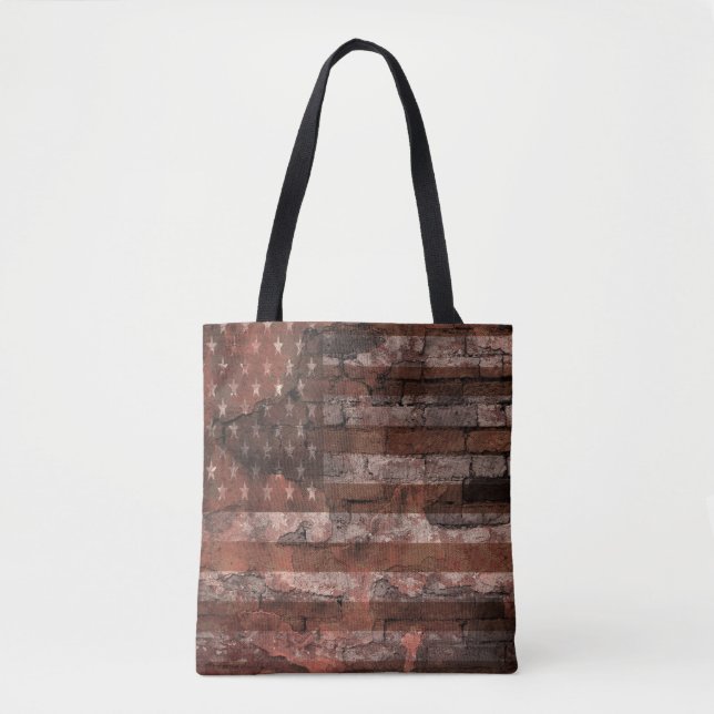 American Flag Brick Wall Tote Bag (Front)
