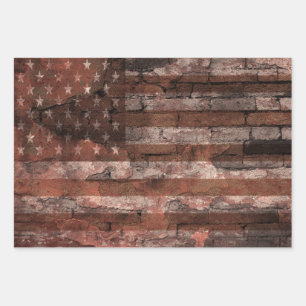 American Flag Brick Wall Wrapping Paper Sheet