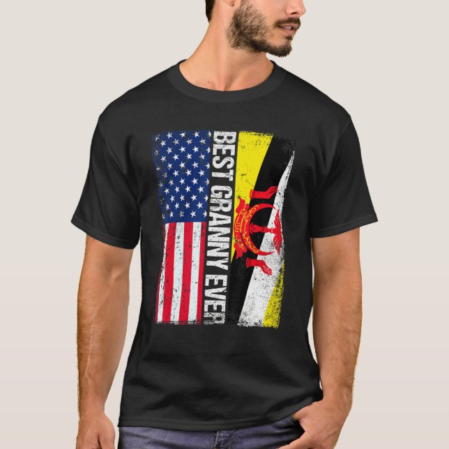 American Flag Brunei Flag Best Granny Ever Family T-Shirt (Front)