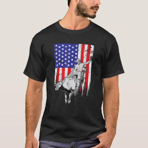 American Flag Bucking Bull Riding Patriotic Rodeo T-Shirt