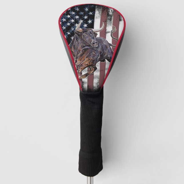 American Flag Bull  Golf Head Cover (Front)
