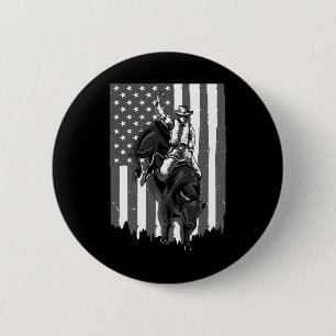 American Flag Bull Riding Cowboy 4th Of July Patri 6 Cm Round Badge
