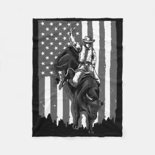 American Flag Bull Riding Cowboy 4th Of July Patri Fleece Blanket