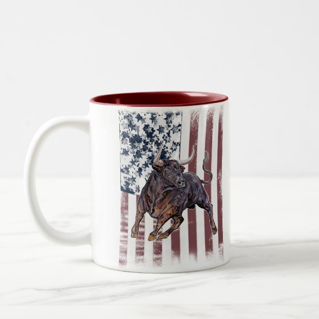 American Flag Bull  Two-Tone Coffee Mug (Left)