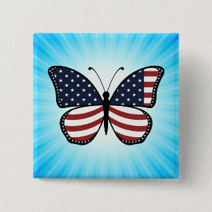 American Flag Butterfly Design 15 Cm Square Badge