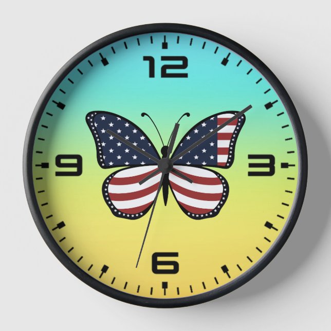 American Flag Butterfly Design-62615 Clock (Front)