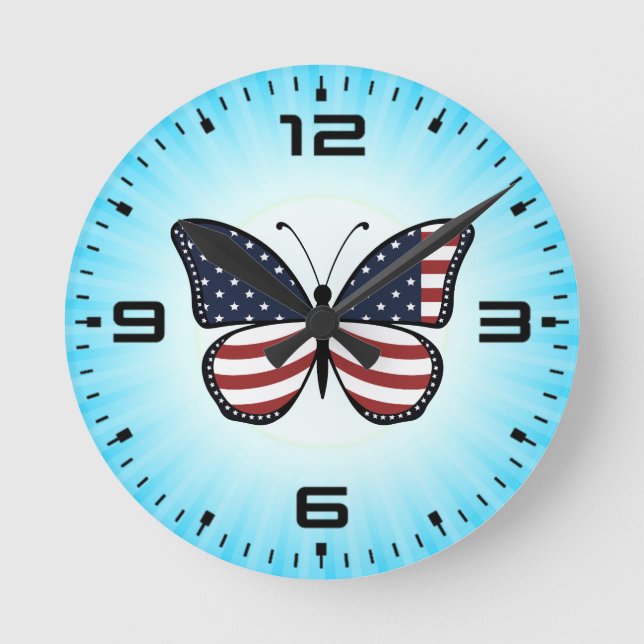 American Flag Butterfly Design-62615 Round Clock (Front)