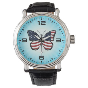 American Flag Butterfly Design-62615 Watch
