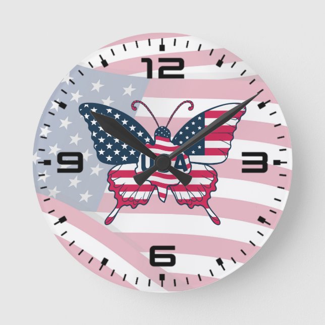 American Flag Butterfly Design-62616 Clock (Front)