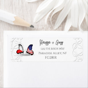 American Flag Butterfly Red White Return Address Label