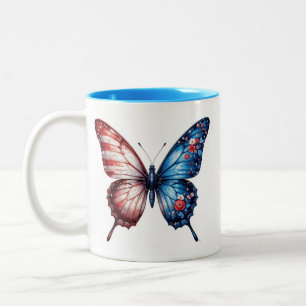 American Flag Butterfly Two-Tone Coffee Mug