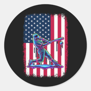 American Flag Bysebyll Player Byt Patriotic 4th Of Classic Round Sticker