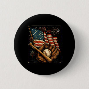 American Flag Bysebyll Player Catcher Pitcher Usa 6 Cm Round Badge