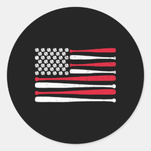 American Flag Bysebyll Usa Vintage Bysebyll Sport  Classic Round Sticker