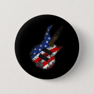 American Flag Byss Guitar Usa Independence Day 4th 6 Cm Round Badge