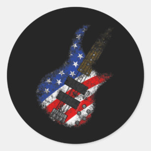 American Flag Byss Guitar Usa Independence Day 4th Classic Round Sticker