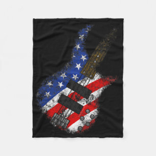 American Flag Byss Guitar Usa Independence Day 4th Fleece Blanket
