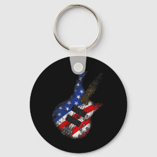 American Flag Byss Guitar Usa Independence Day 4th Key Ring