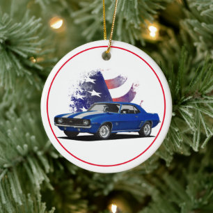 American Flag Camaro Ceramic Ornament