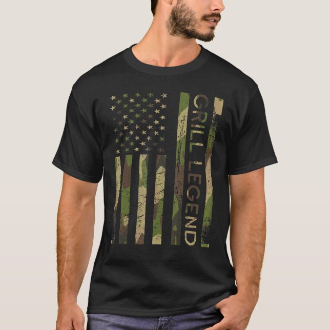 American Flag Camo Grill Legend Dad 4th Of July Di T-Shirt (Front)