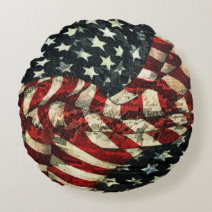 American Flag-Camouflage by Shirley Taylor Round Cushion