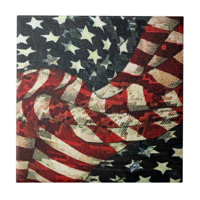 American Flag-Camouflage by Shirley Taylor Tile (Front)