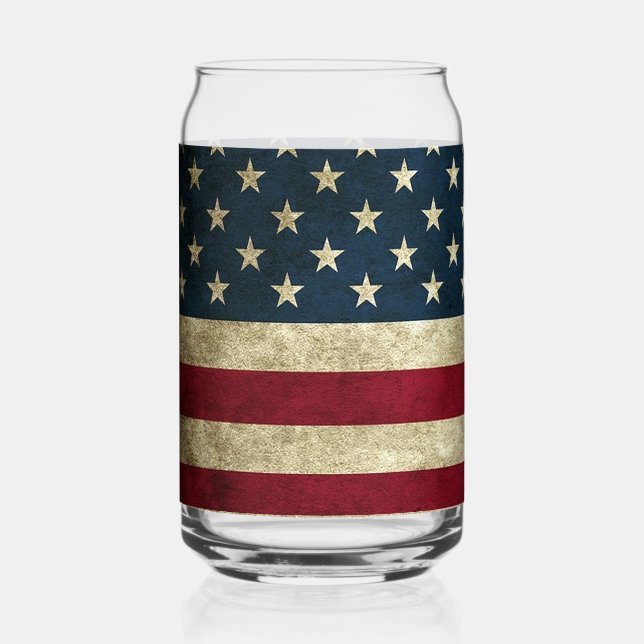 American Flag Can Glass Single or Glasses Set (Front)