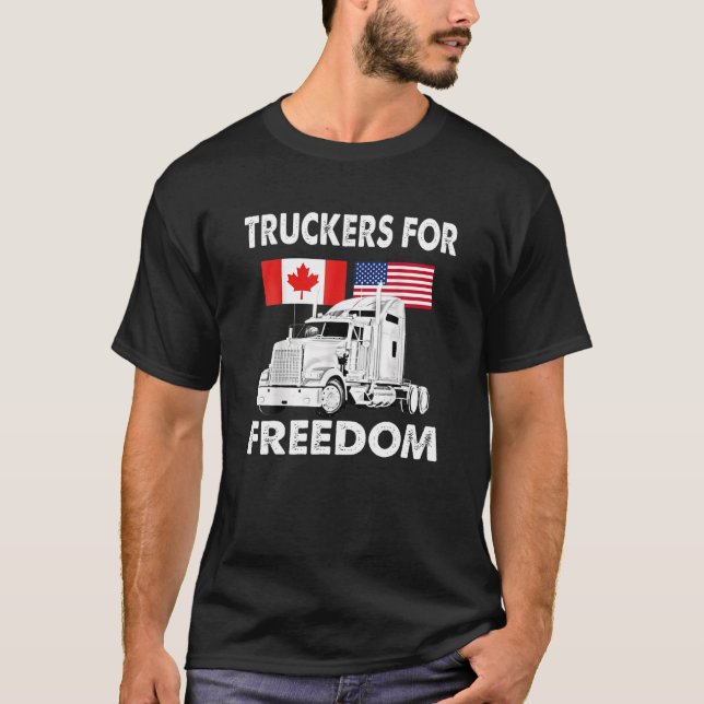 American Flag Canada Flag Freedom Convoy 2022 Truc T-Shirt (Front)