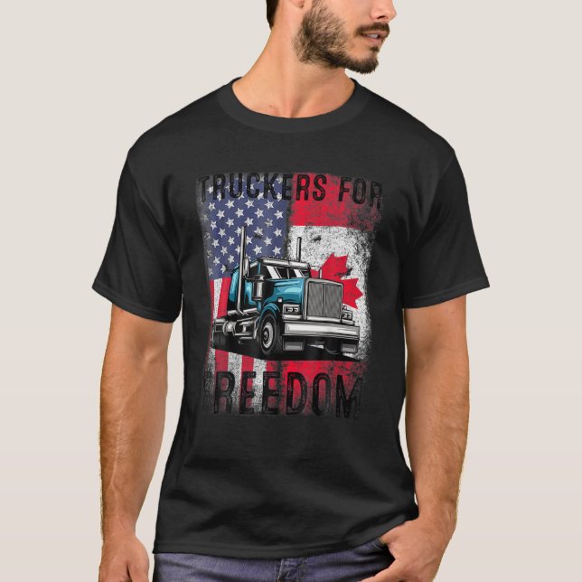 American Flag Canada Flag Freedom Convoy 2022 TRUC T-Shirt (Front)