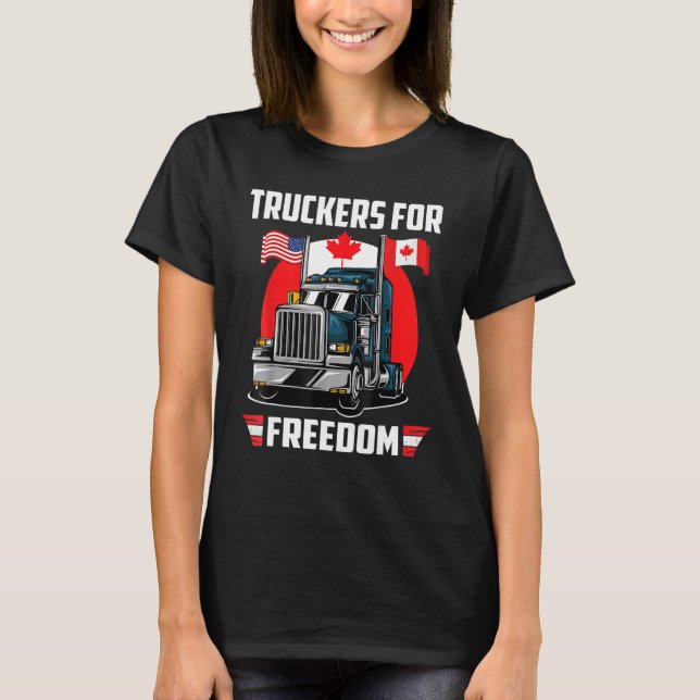 American Flag Canada Flag Freedom Convoy 2022 TRUC T-Shirt (Front)