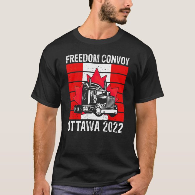 American Flag Canada Flag Freedom Convoy Ottawa 20 T-Shirt (Front)