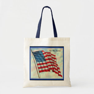 American Flag Canvas Grocery Tote Bag