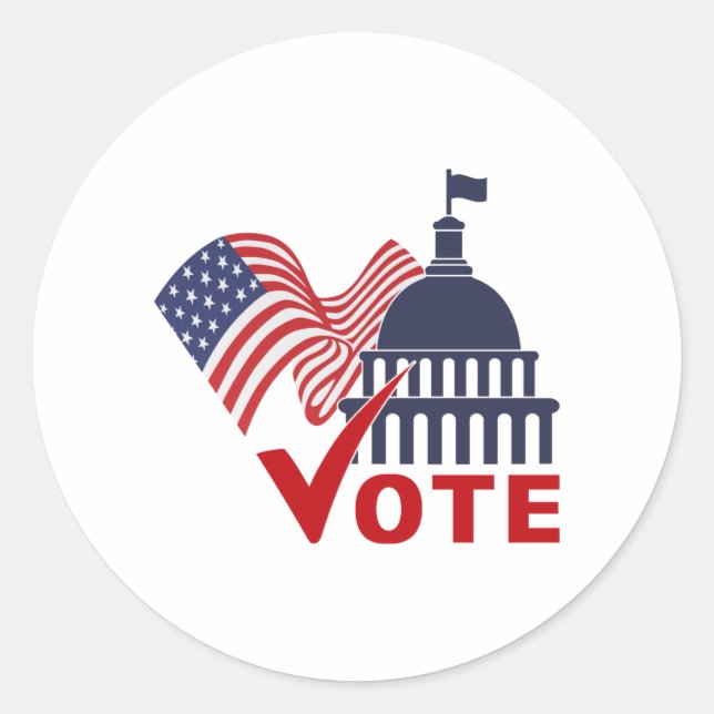 American Flag, Capital Vote Check Mark     Classic Round Sticker (Front)