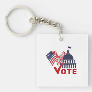 American Flag, Capital Vote Check Mark    Key Ring