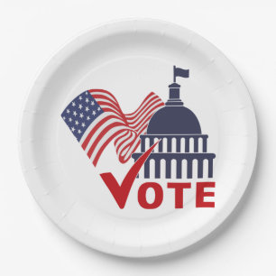 American Flag, Capital Vote Check Mark Paper Plat Plate