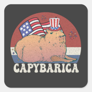 American Flag Capybara Lover Capybarica 4th Square Sticker