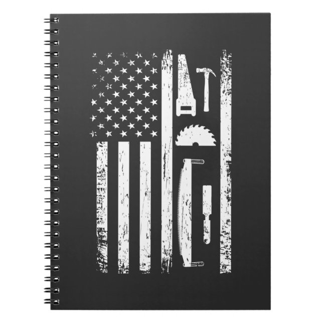 American Flag Carpenter Tools Woodworker Craftsman Notebook (Front)