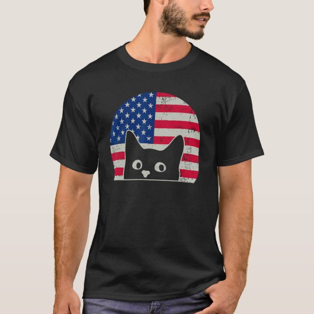 American Flag Cat 4th Of July Kitten Patriotic Pet T-Shirt (Front)