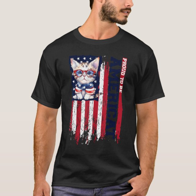 American Flag Cat 4th of July Kitten Patriotic Pet T-Shirt (Front)