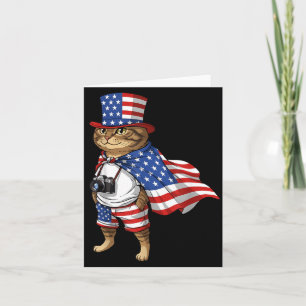 American Flag Cat 4th of July Patriotic Red White Card